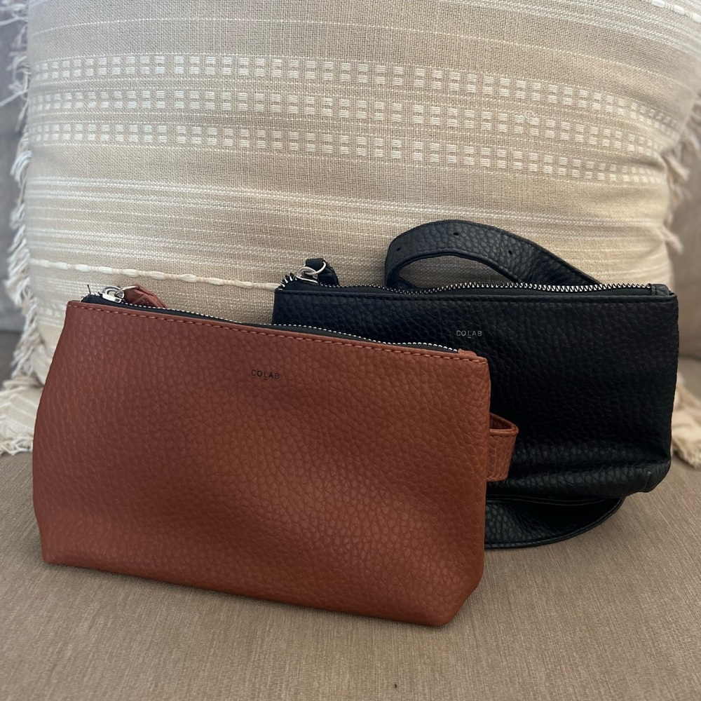 Colab belt bag duo. Black and brown belt bags for versatile looks! Never used.